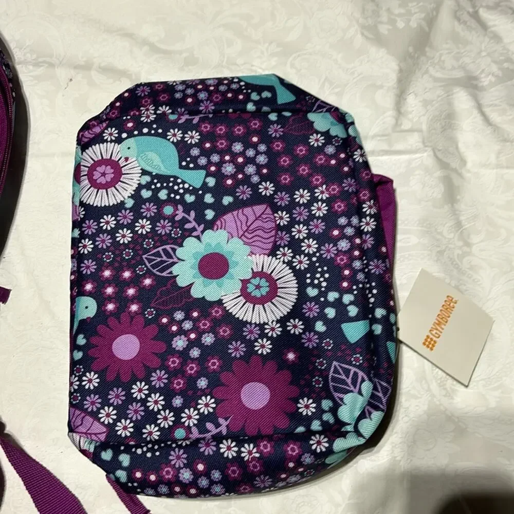 Gymboree bac pac lunch box combo set raspberry blue purple bird floral print NWT